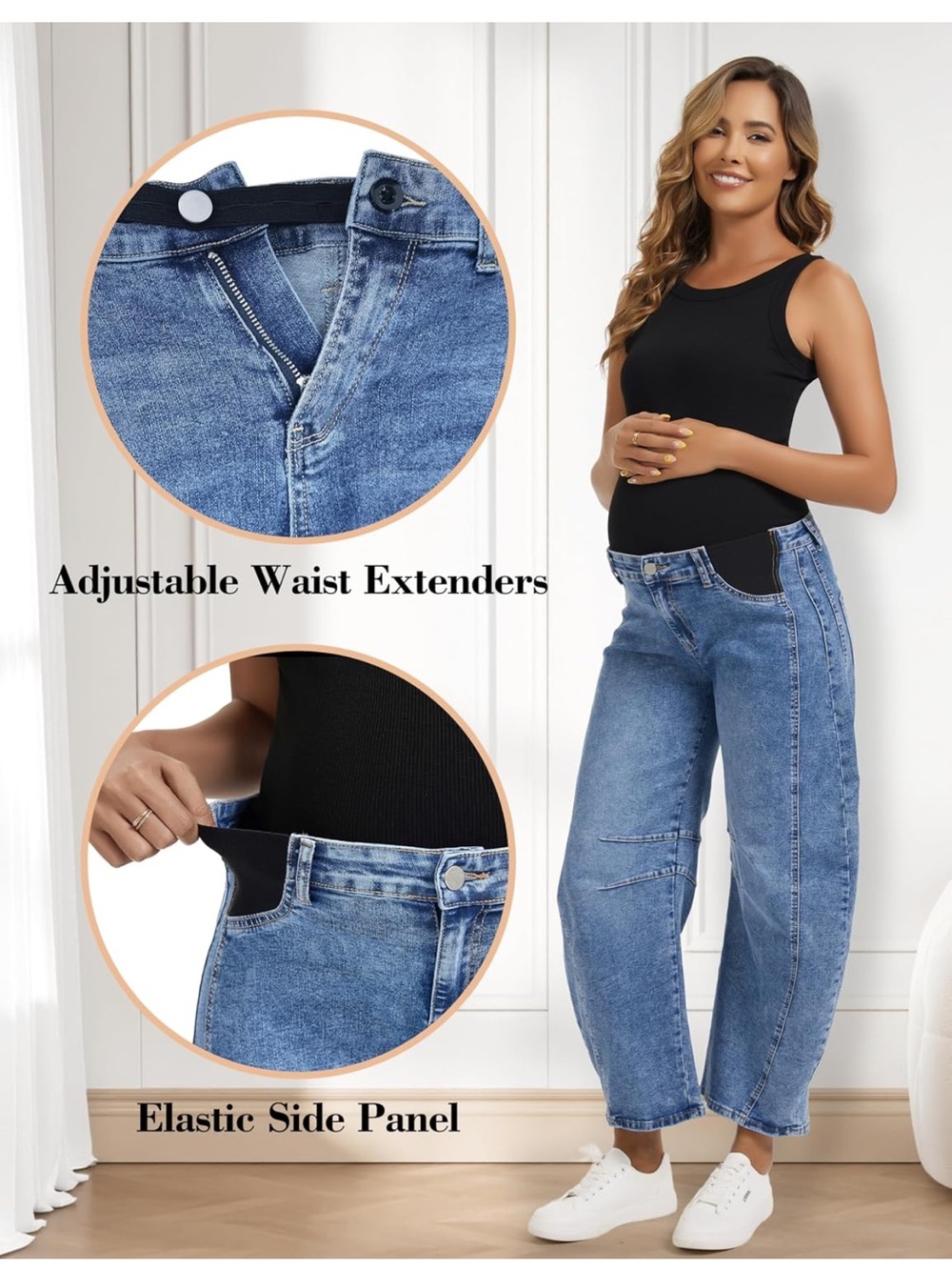 Women's Maternity Baggy Jeans Wide Leg Barrel Pregnancy Pants
